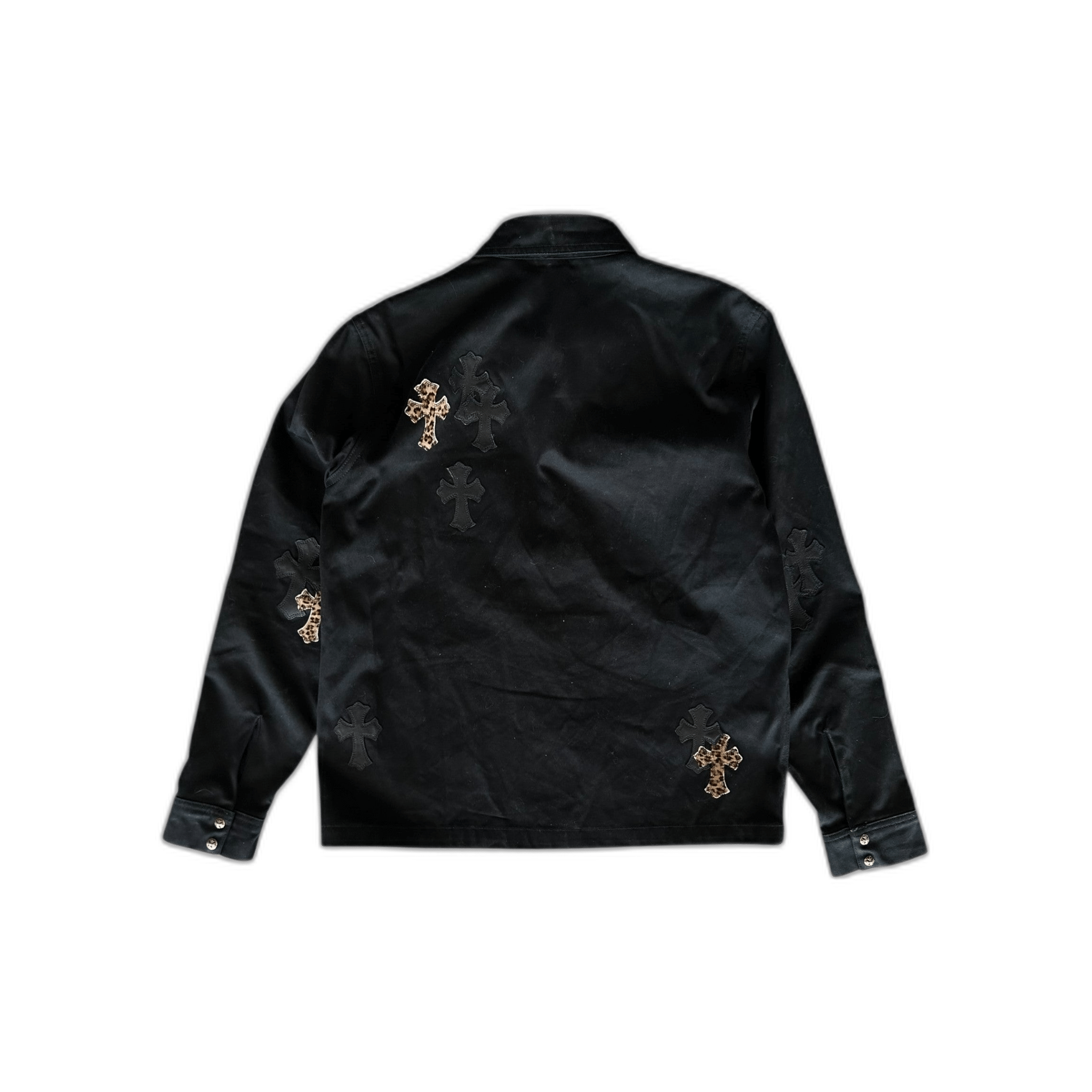 Chrome Hearts Black & Cheetah Cross Patch Work Dog Jacket - Morely TrendsChrome Hearts Type here:)