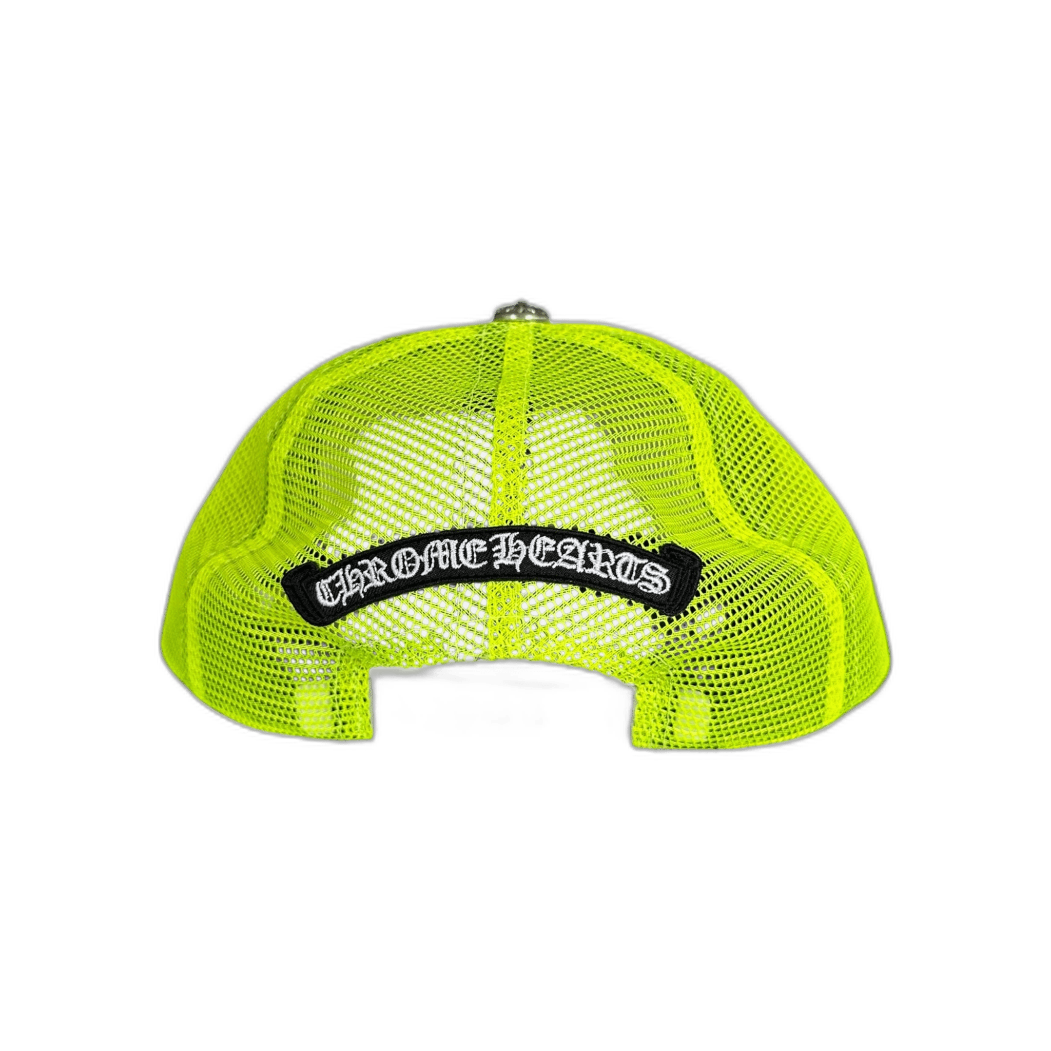 Chrome Hearts Neon Yellow Cemetery Cross Patch Trucker Hat - Morely TrendsChrome Hearts Type here:)