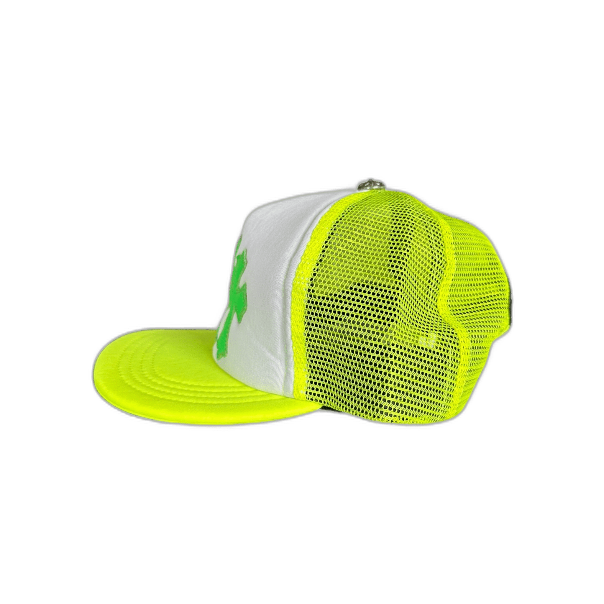 Chrome Hearts Neon Yellow Cemetery Cross Patch Trucker Hat - Morely TrendsChrome Hearts Type here:)