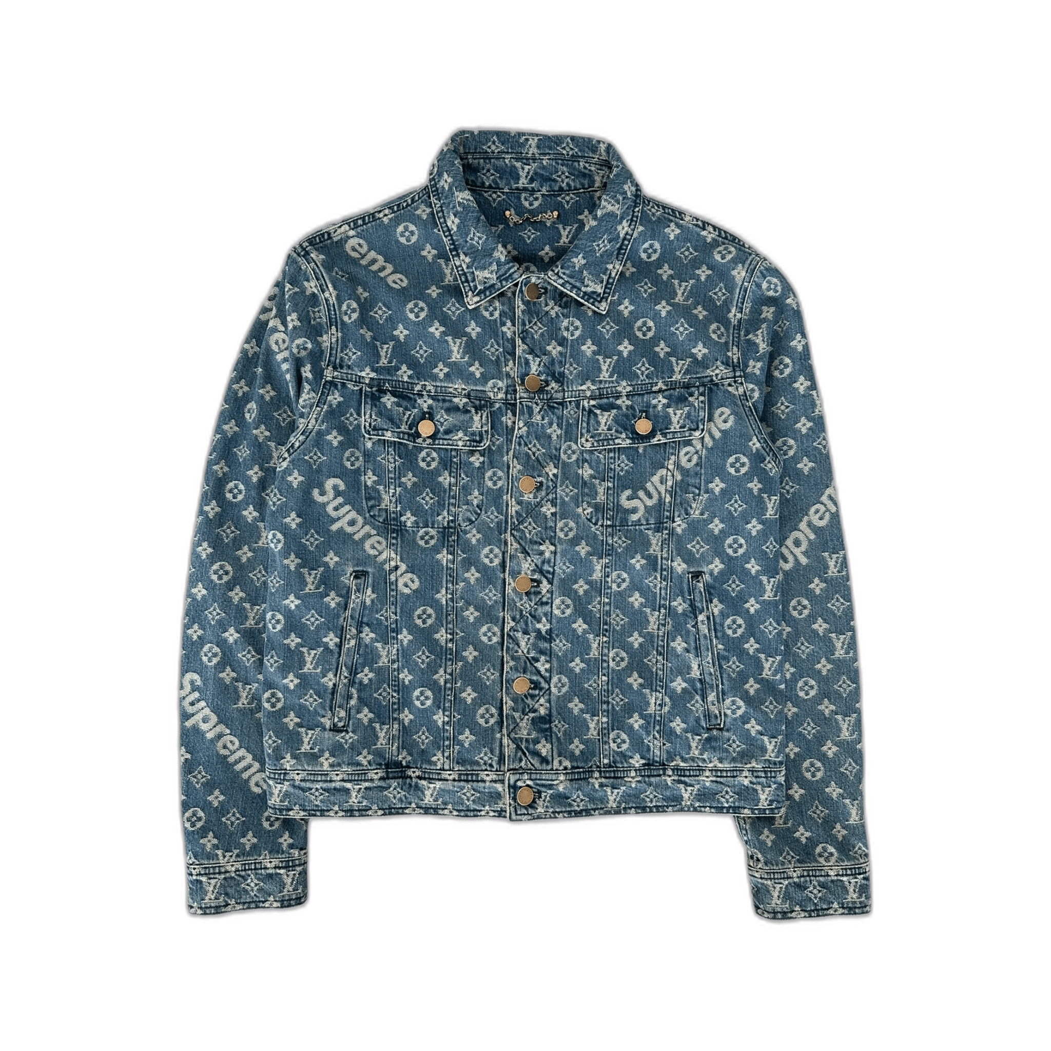 Louis Vuitton Supreme Blue & White Monogram Denim Jacket - Morely TrendsLouis Vuitton Type here:)