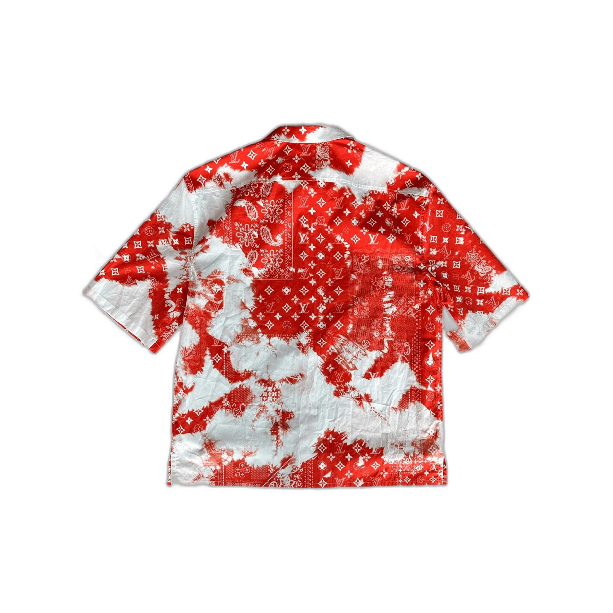 Louis Vuitton Red Bandana Bleached Short Sleeve Button Up Shirt - Morely TrendsLouis Vuitton Type here:)