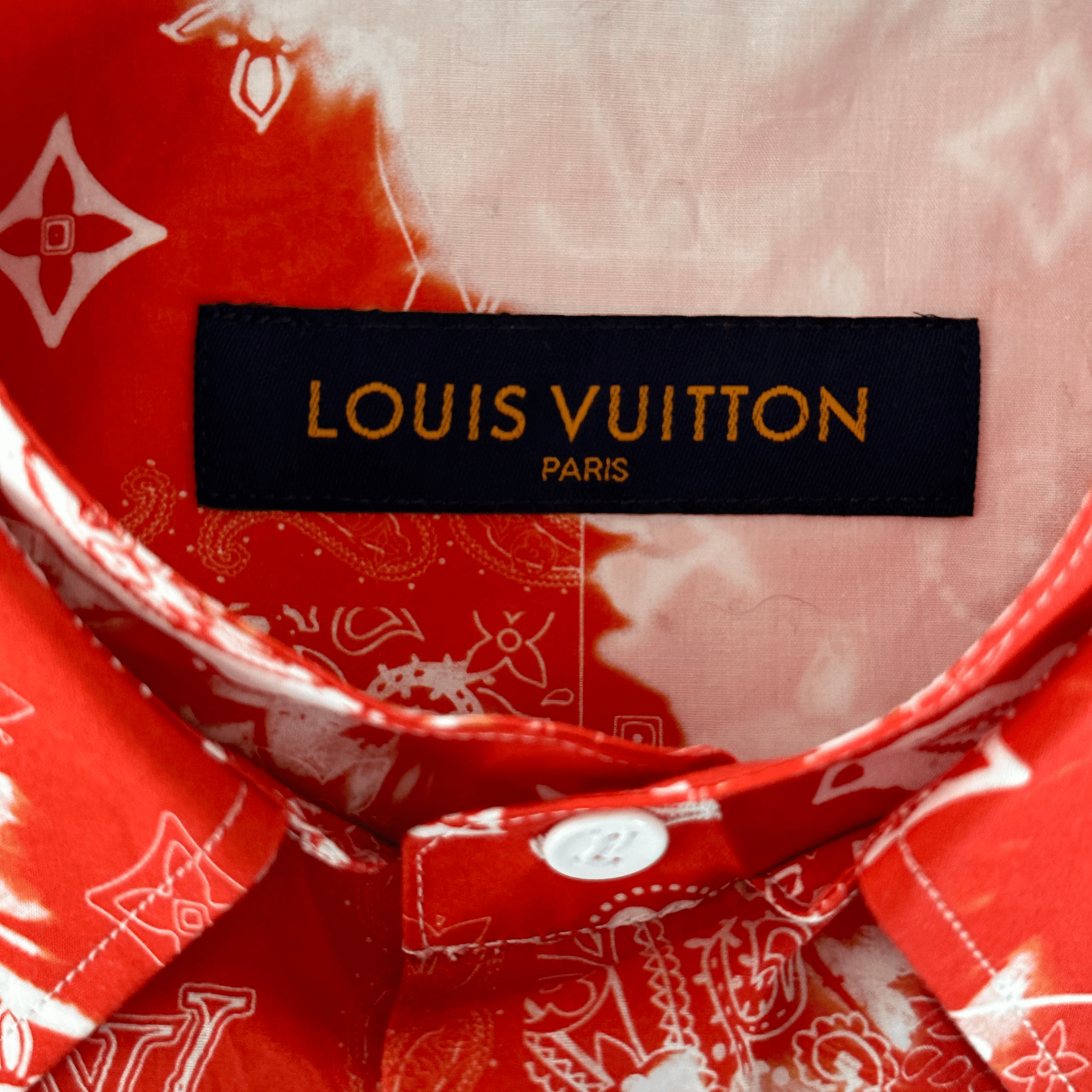 Louis Vuitton Red Bandana Bleached Short Sleeve Button Up Shirt - Morely TrendsLouis Vuitton Type here:)