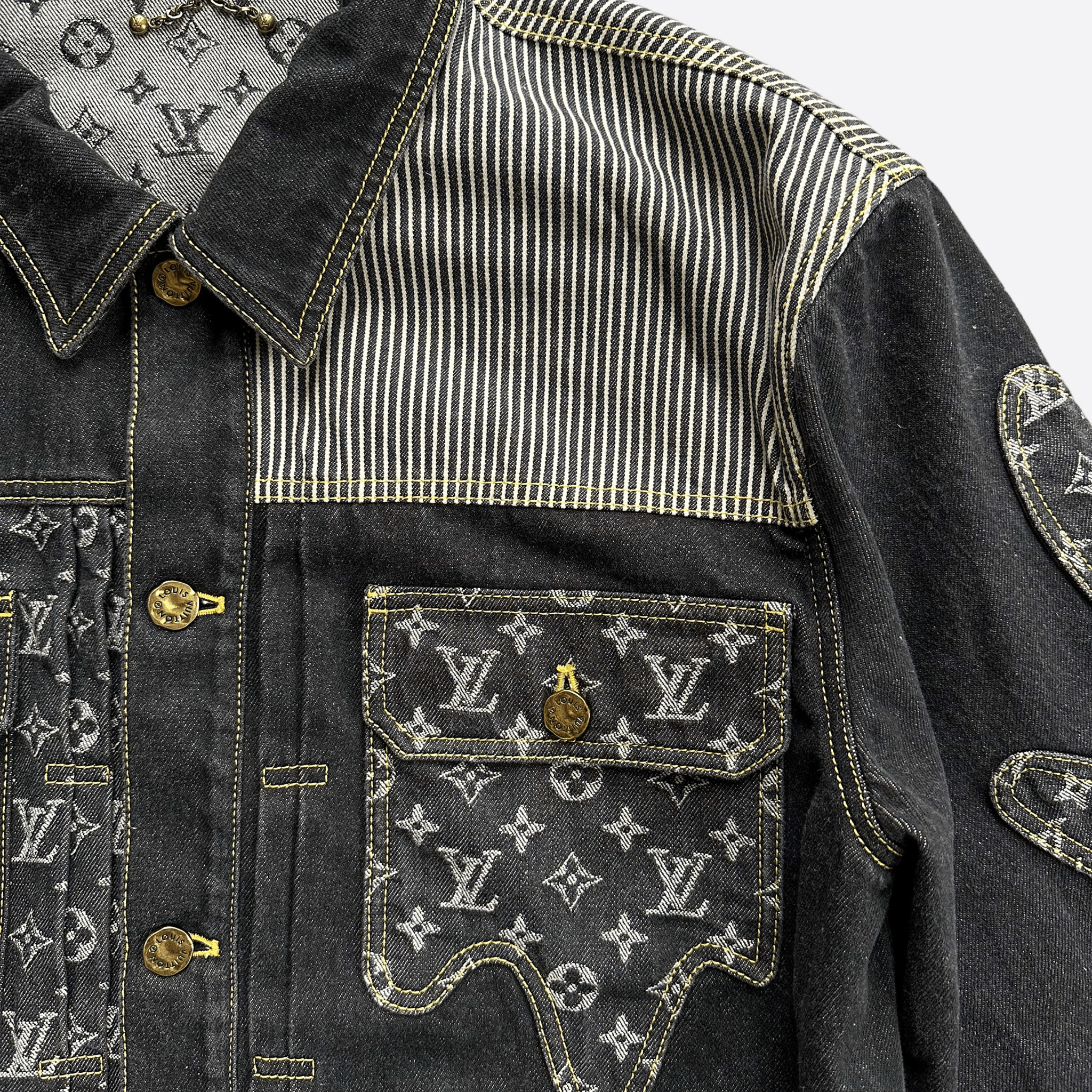Louis Vuitton Nigo Black & Grey Monogram Crazy Denim Jacket - Morely TrendsLouis Vuitton Type here:)