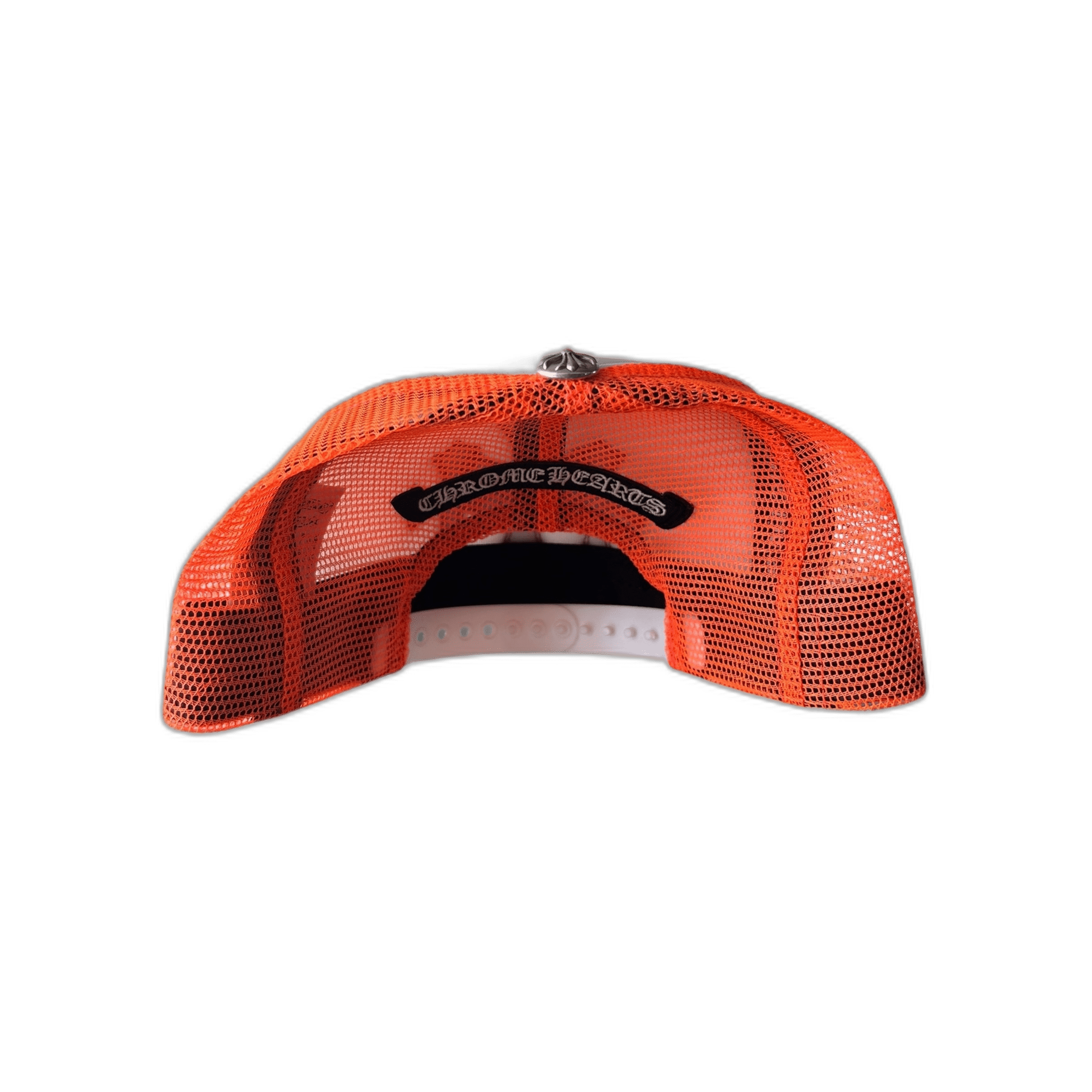 Chrome Hearts Orange Cemetery Cross Patch Trucker Hat - Morely TrendsChrome Hearts Type here:)