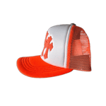 Chrome Hearts Orange Cemetery Cross Patch Trucker Hat - Morely TrendsChrome Hearts Type here:)