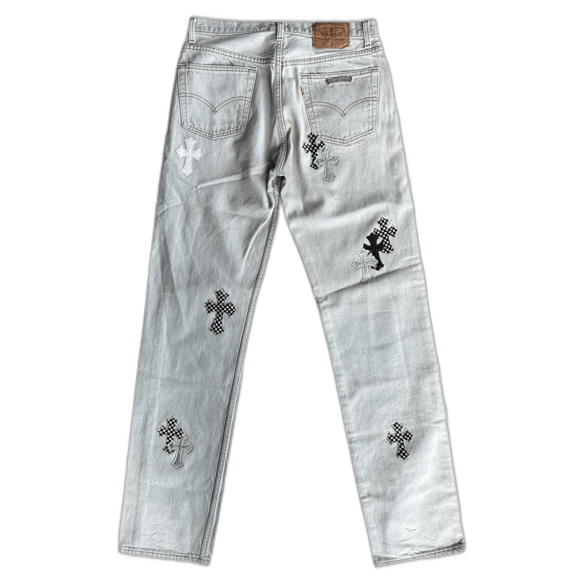 Chrome Hearts Levis White & Mixed Cross Patch Jeans - Morely TrendsChrome Hearts Type here:)