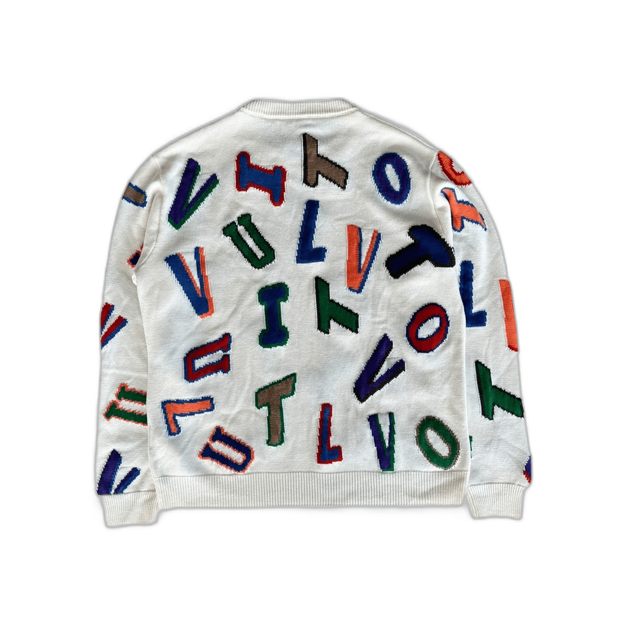 Louis Vuitton NBA White Multicolor Letter Wool Sweater - Morely TrendsLouis Vuitton Type here:)