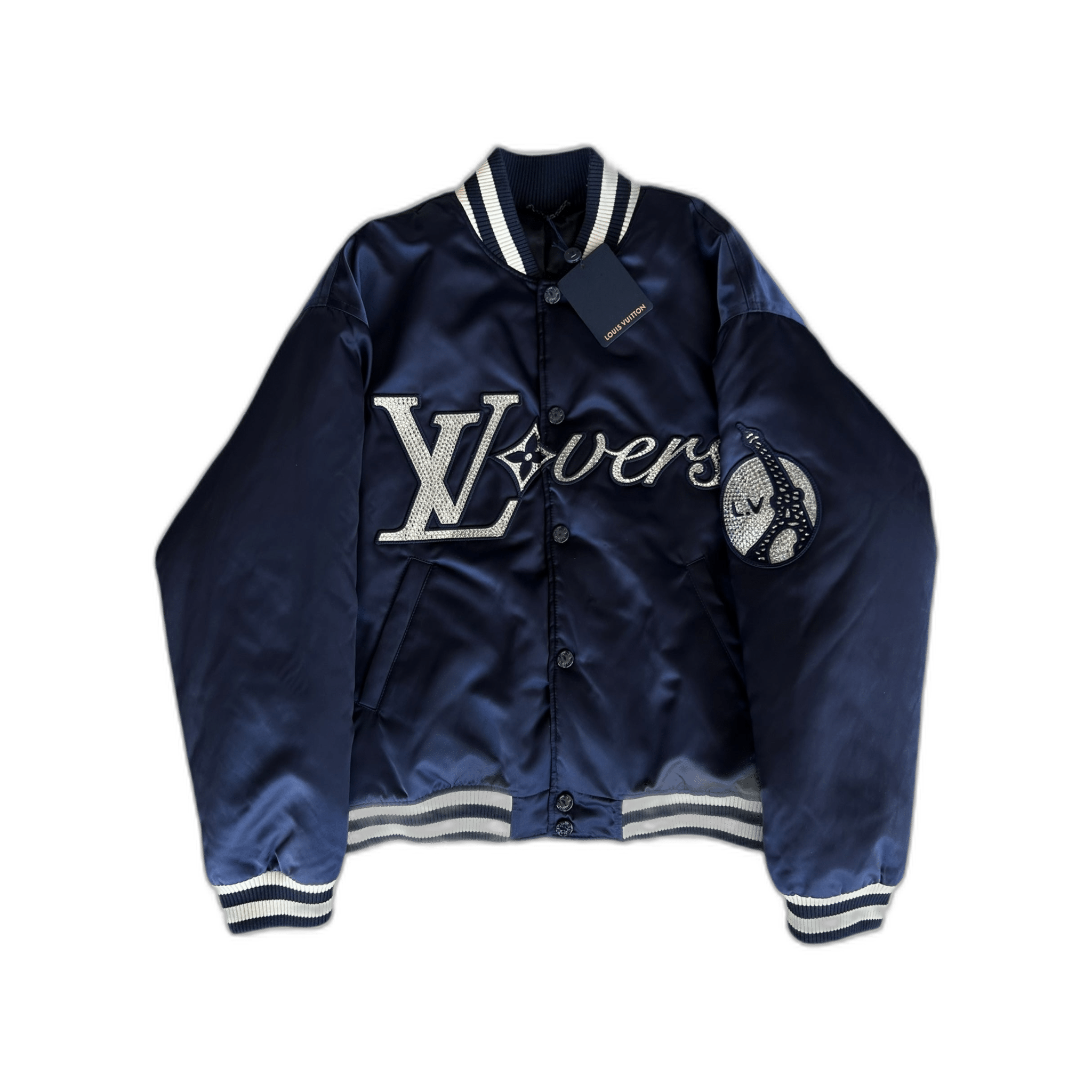 Louis Vuitton Navy & White Crystal Lovers Varsity Jacket - Morely TrendsLouis Vuitton Type here:)