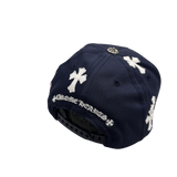 Chrome Hearts Leather Cross Patch CH Logo Snapback Cap Navy White