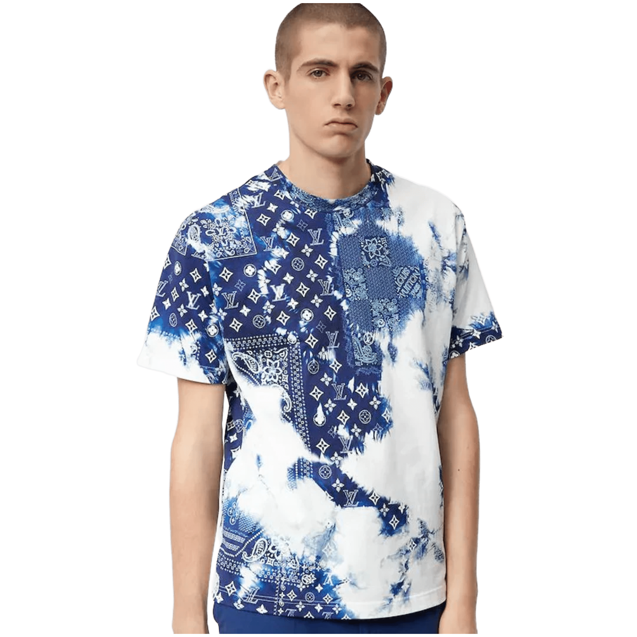 Louis Vuitton Monogram Bandana Printed T-Shirt Blue/White - Morely TrendsLouis Vuitton Type here:)