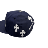 Chrome Hearts Leather Cross Patch CH Logo Snapback Cap Navy White