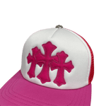 Chrome Hearts 3 Leather Cross Patch Trucker Cap Hot Pink