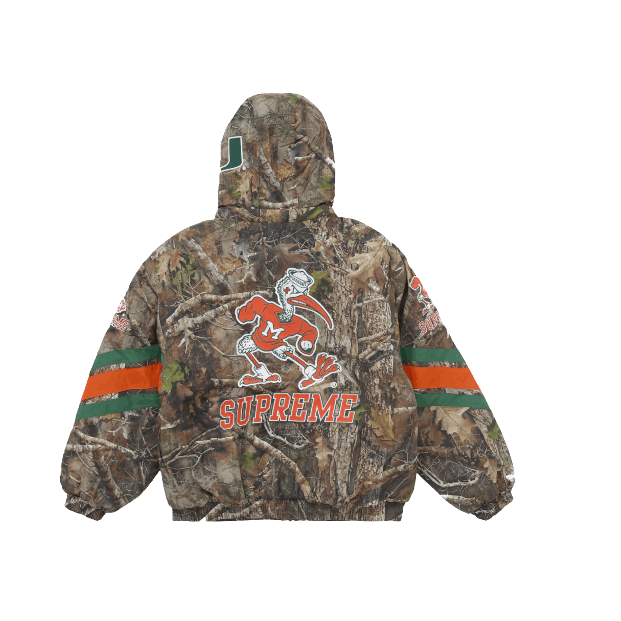 Supreme Mitchell & Ness NCAA Hooded Stadium Jacket Woodland Camo