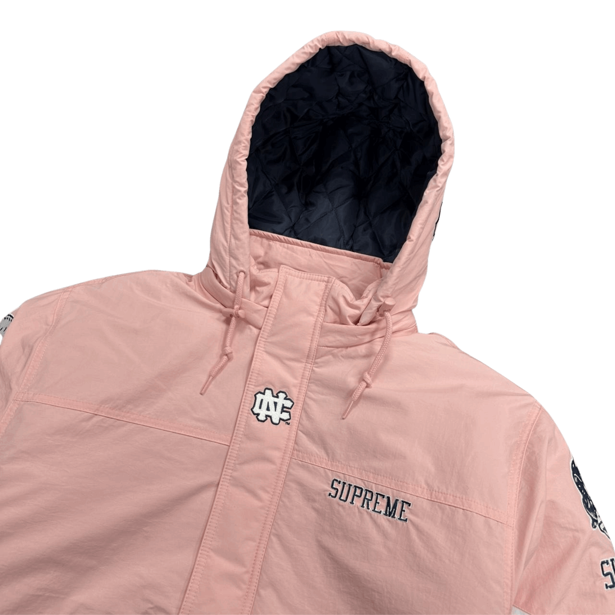 Supreme Mitchell & Ness NCAA Hooded Stadium Jacket Pink
