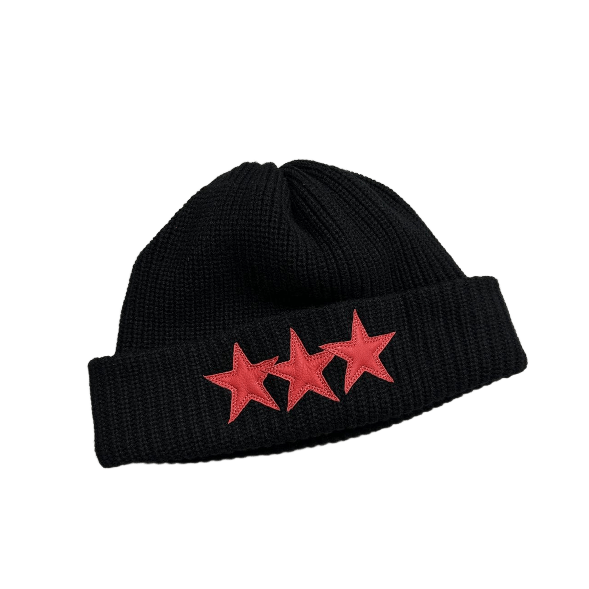 Chrome Hearts Cashmere 3 Red Leather Star Patch Beanie Black - Morely TrendsChrome Hearts Type here:)