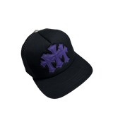 Chrome Hearts St. Barths Exclusive Purple 3 Leather Cross Patch Trucker Cap Black