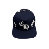 Chrome Hearts Leather Cross Patch CH Logo Snapback Cap Navy White