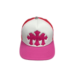 Chrome Hearts 3 Leather Cross Patch Trucker Cap Hot Pink