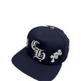 Chrome Hearts Leather Cross Patch CH Logo Snapback Cap Navy White
