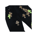 Chrome Hearts Green & Leopard Cross Patch Jeans Black