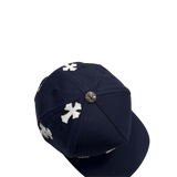 Chrome Hearts Leather Cross Patch CH Logo Snapback Cap Navy White