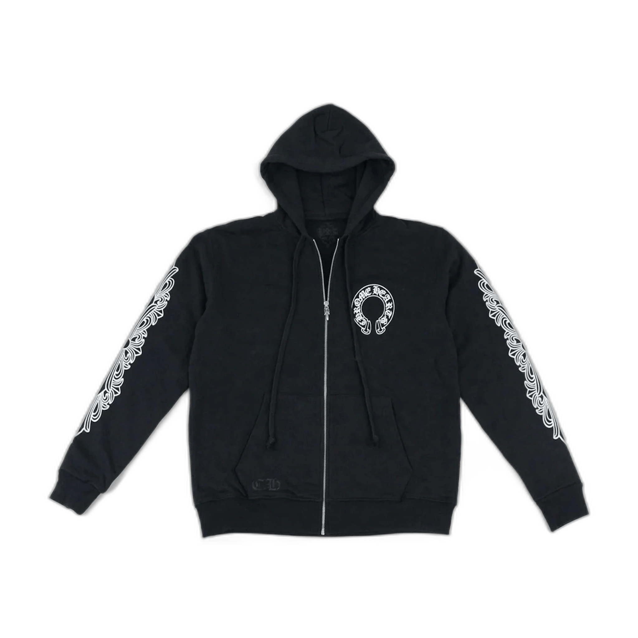 Chrome Hearts Horseshoe Floral Cross Sleeve Zip Up Hoodie Black/White - Morely TrendsChrome Hearts Type here:)