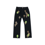 Chrome Hearts Green & Leopard Cross Patch Jeans Black
