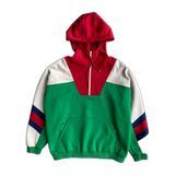 Gucci Green & Red Embossed Logo Anorak Hoodie