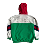 Gucci Green & Red Embossed Logo Anorak Hoodie