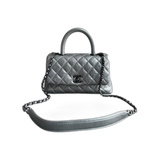 Chanel Metallic Grey Calfskin Quilted Coco Small Top Handle Bag