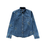 Chrome Hearts Blue Embroidered Cross Patch Denim Shirt