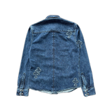 Chrome Hearts Blue Embroidered Cross Patch Denim Shirt