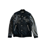 Chrome Hearts Black Leather Cross Patch Bomber Jacket