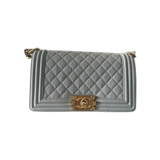 Chanel Quilted Light Grey Caviar Medium Boy Bag