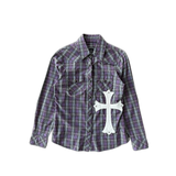 Chrome Hearts Purple & White Cross Patch Flannel Shirt