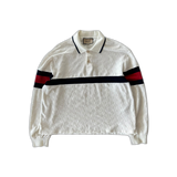 Gucci White GG Monogram Striped Terry Cloth Longsleeve Polo Shirt