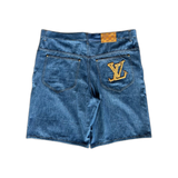 Louis Vuitton Blue & Gold Embroidered Logo Shorts