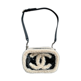 Chanel Beige & Black Crumpled Sheepskin Shoulder Bag