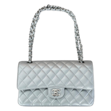 Chanel Silver Quilted Medium Flap Bag