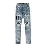 Amiri Clay Indigo Blue Denim Core Applique Logo Jeans