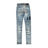 Amiri Clay Indigo Blue Denim Core Applique Logo Jeans