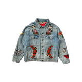 Gucci Blue DIY Custom Embroidered Patch Denim Jacket