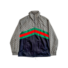 Gucci Beige GG Monogram Striped Windbreaker