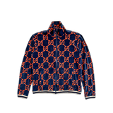 Gucci Navy & Red Chenille GG Monogram Jacquard Track Jacket