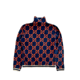 Gucci Navy & Red Chenille GG Monogram Jacquard Track Jacket