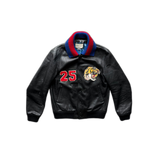 Gucci Black Tiger Head Embroidered Leather Bomber Jacket