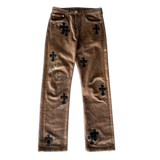 Chrome Hearts Levis Brown & Black Cross Patch Jeans