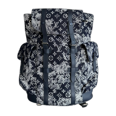 Louis Vuitton Navy Tapestry Monogram Christopher Backpack