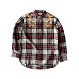 Gucci Beige & Red Plaid Dragon Embroidered Flannel Shirt