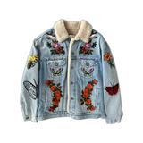 Gucci Blue Patches Embroidered Sherpa Denim Jacket